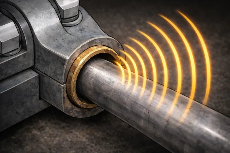 An illustration showing the wear resistance of a bronze bushing on a shaft