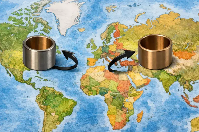 A world map with arrows pointing to Europe and North America