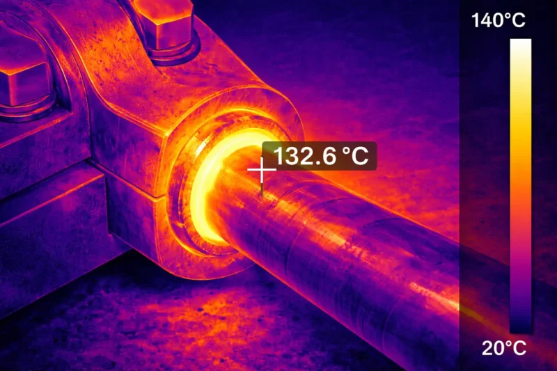 A thermal image showing heat being dissipated away from a bronze bushing