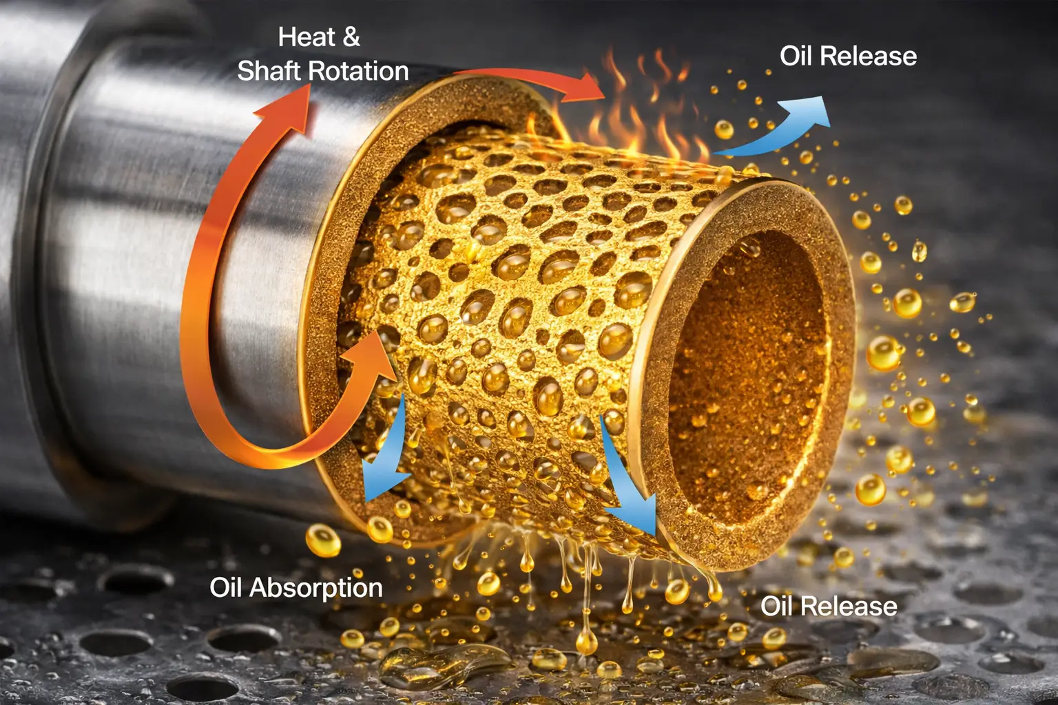 Magnified view of the porous structure of a sintered bearing