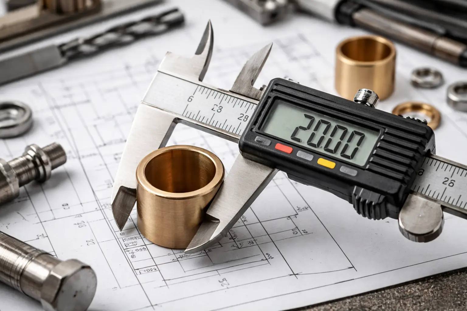 measuring a bronze bushing's dimensions