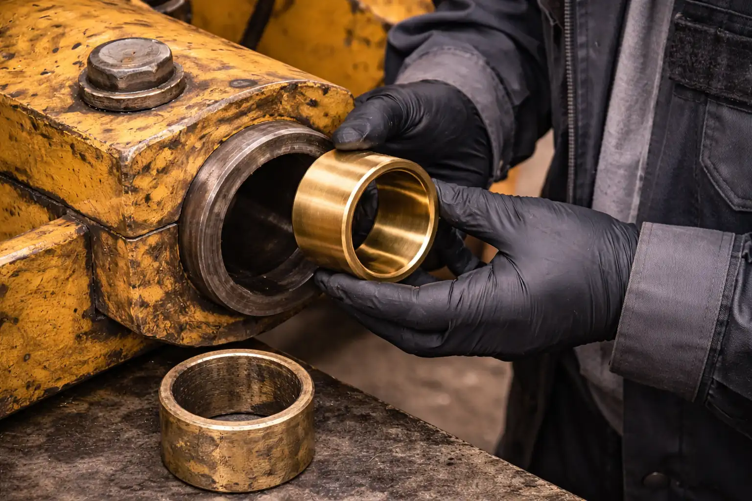 A diagram showing a brass bushing sleeve inside a light-duty machine