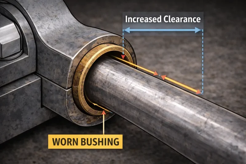 Worn Bushing Clearance A diagram showing the increased clearance between a shaft and a worn bushing.