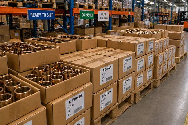 Warehouse with boxes of bushings ready for shipment