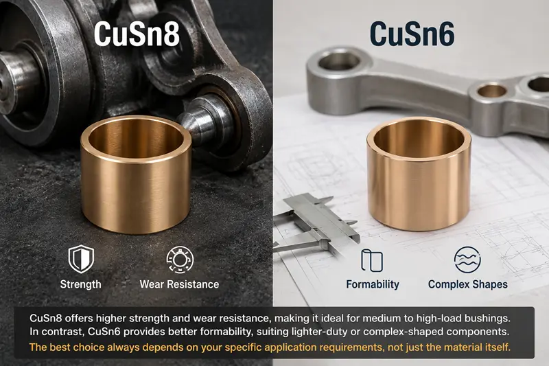 A side-by-side comparison of CuSn8 and CuSn6 bronze bushings