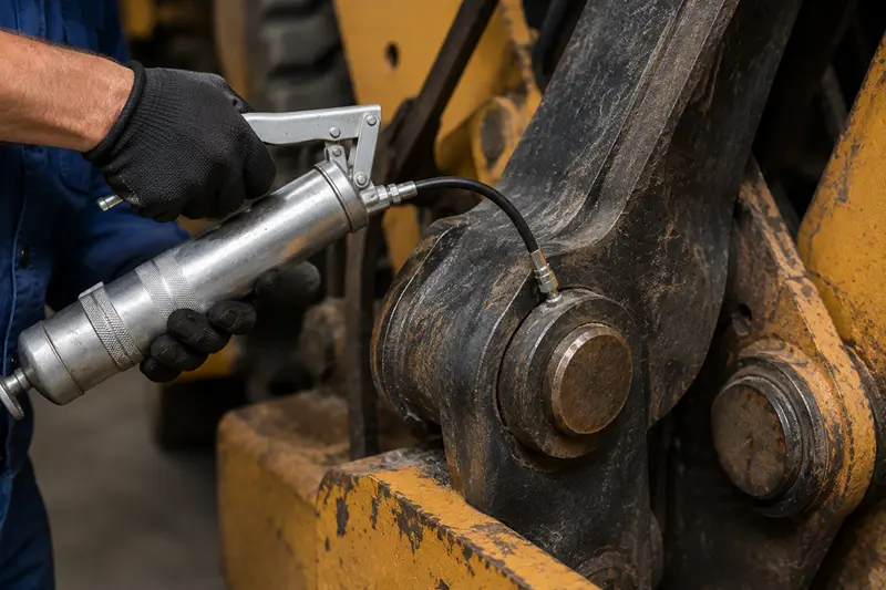 Image of a dirty, greasy construction equipment joint.
