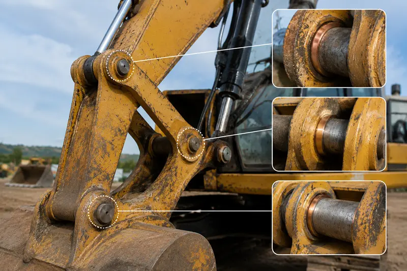 Excavator Bushing Material Selection excavator arm with bushings highlighted