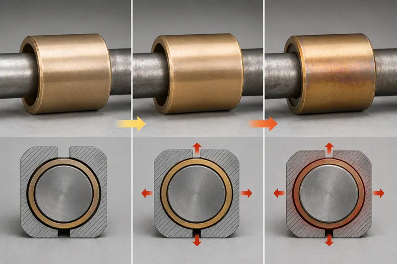 Animation showing thermal expansion reducing clearance in a bushing