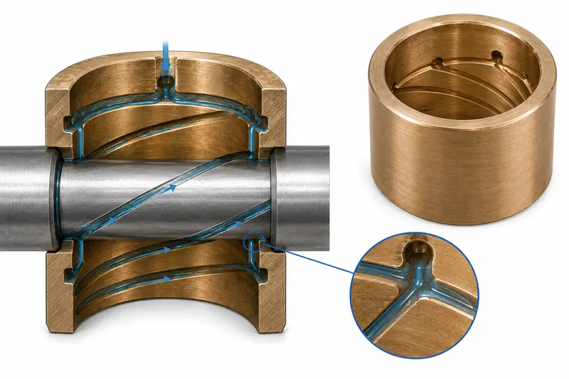 a close-up of a smooth, polished steel shaft next to a bushing