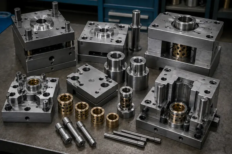 A set of industrial steel molds and dies for bushing production