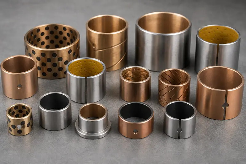 Choosing the Right Loader Bushing Material An assortment of different loader bushing materials, including bronze and bimetal.