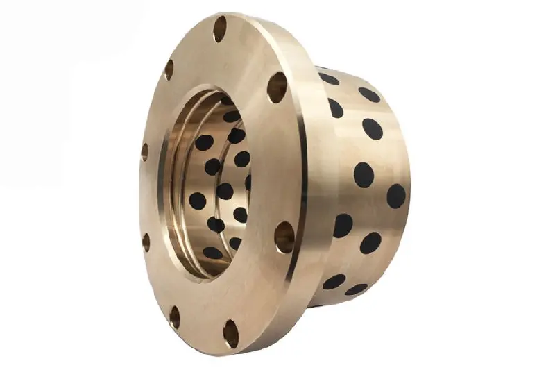 A 3D model of a custom flanged bushing with oil grooves