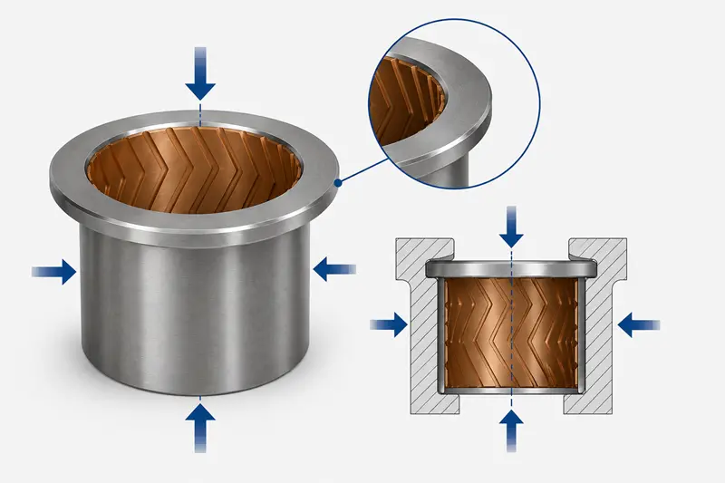 A diagram showing both radial and axial loads on a flanged bushing