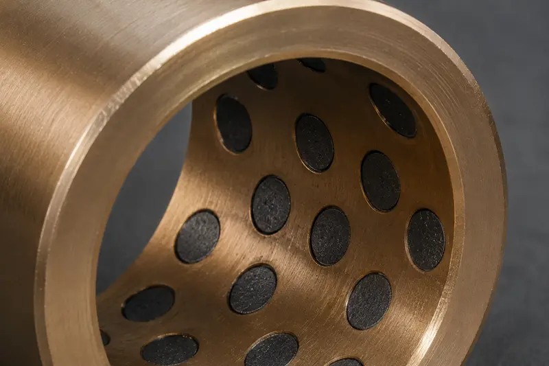 Close-up of graphite plugs in a bronze bushing