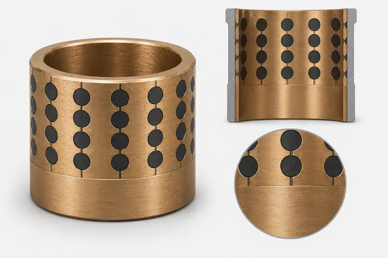 An image showing a bushing with a load-optimized layout, with a solid bronze area at the bottom