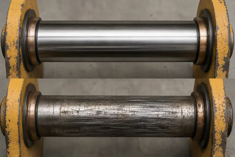 Pivot Pin Quality and Bushing Life A comparison of a new, smooth pivot pin versus a worn, scored one.