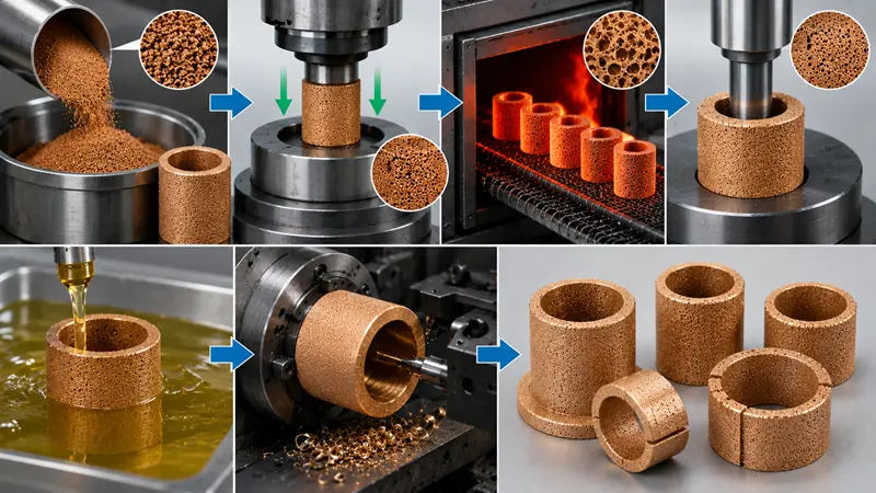 Diagram of the powder metallurgy process for bushings