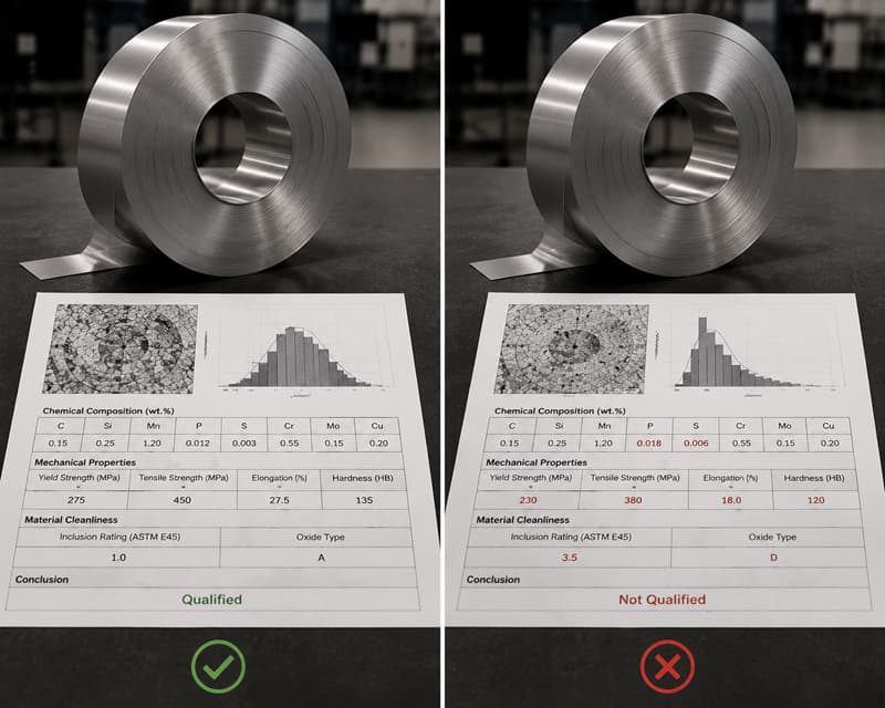 Two metal coils that look the same but have different internal quality labels